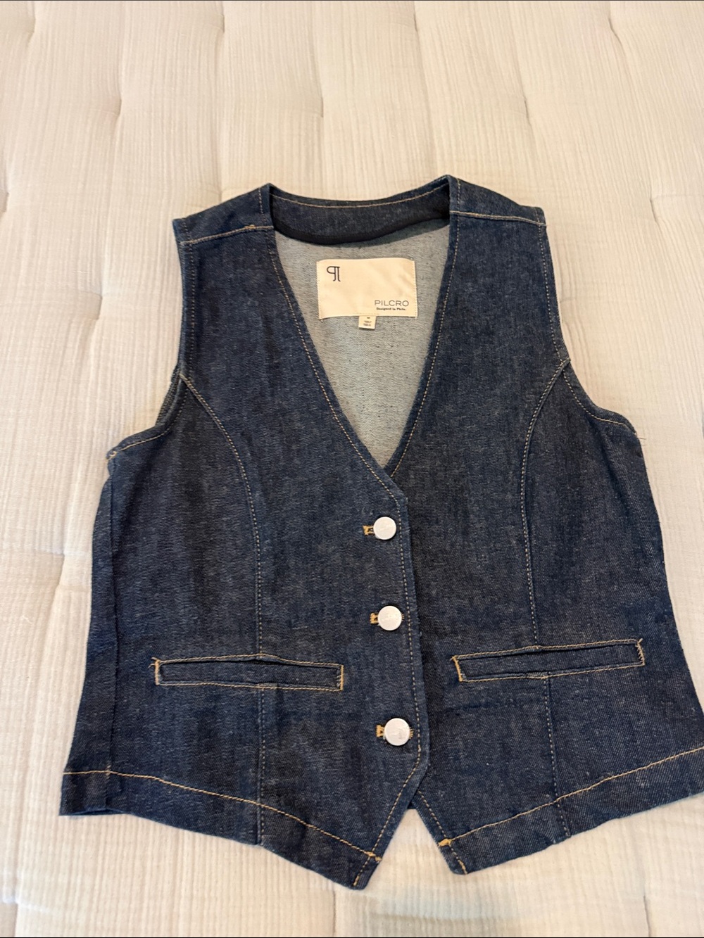 Pilcro Indigo Denim Vest with Contrast Stitching